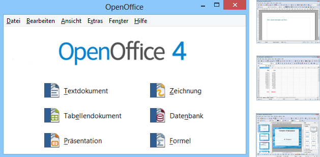 OpenOffice 4 Startbildschirm